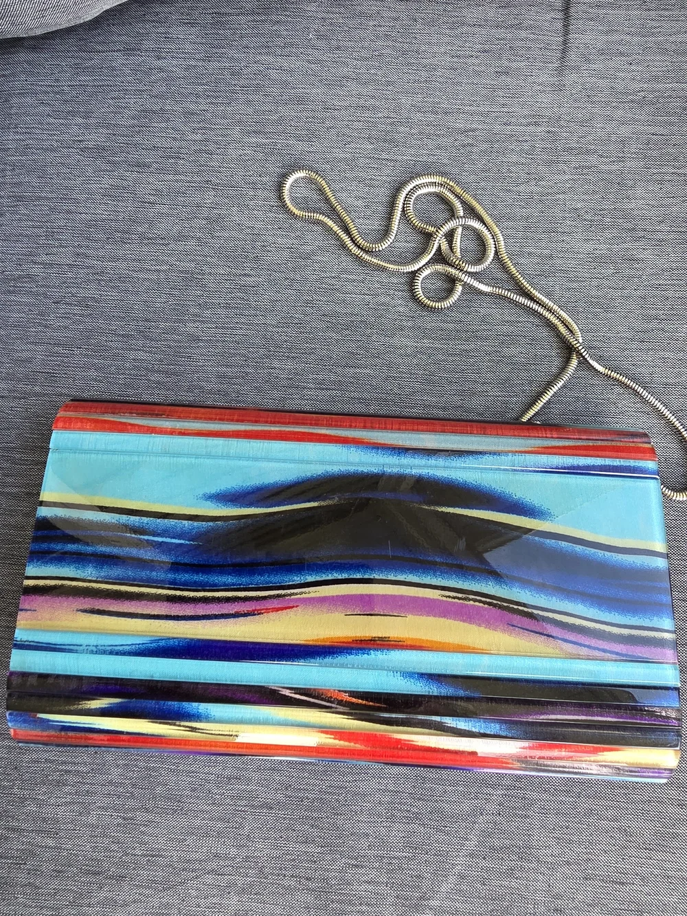 Sondra Roberts Multicolor Wave-Striped Clutch with Gold Chain Strap